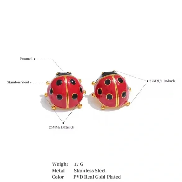 Ladybird Red 18K Gold Stainless Steel Waterproof Earrings - Picture 6 of 7